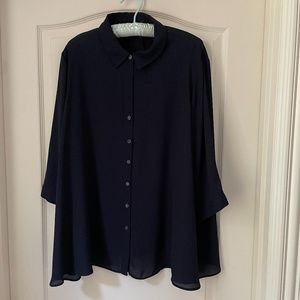 Joan Vass Black Button Up Flowy Top 1X